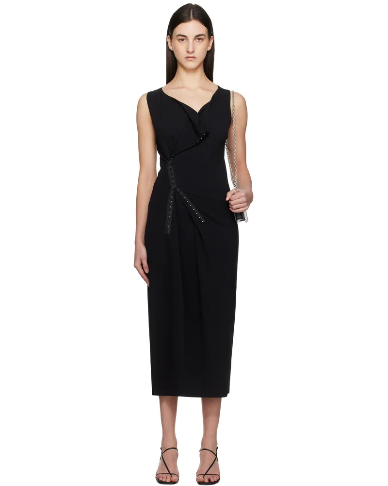 Maison Margiela Black Cotton Rib Hook-Eye Midi Dress 900