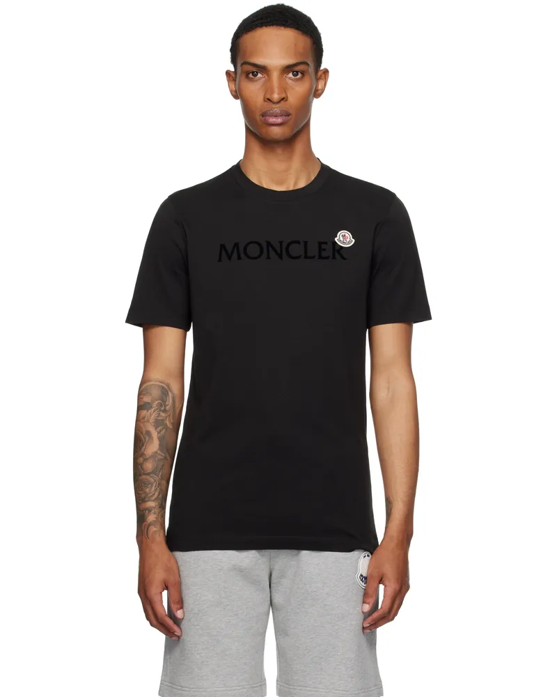 Moncler Black Flocked Logo Cotton T-shirt 999