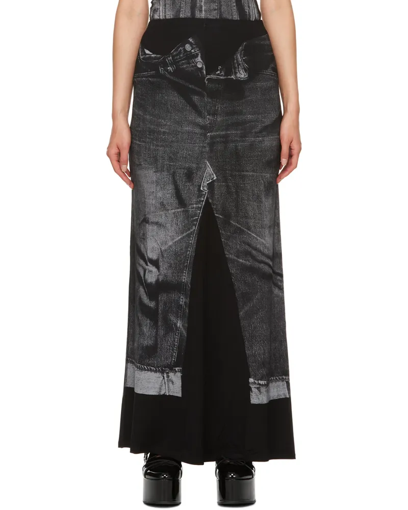 Jean Paul Gaultier Black Trompe l'œil Maxi Skirt 0002