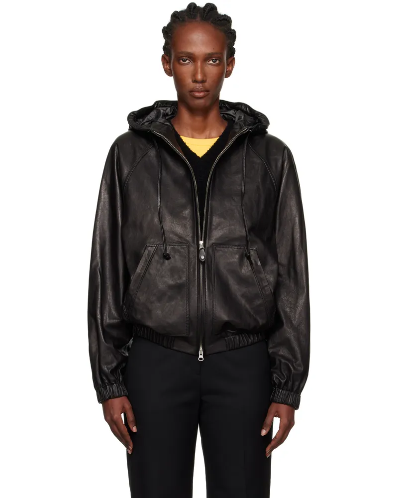 Nothing Written Black Hooded Leather Blouson Jacket Black