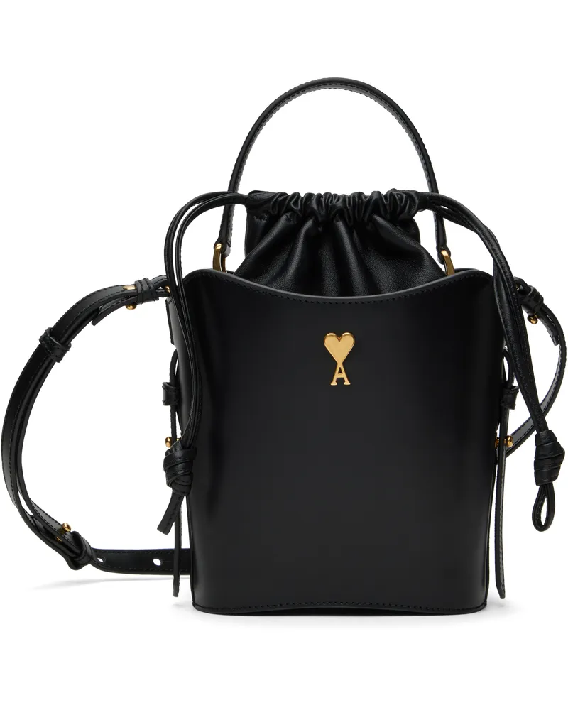 AMI Paris Black Leather Mini Paris Paris Bucket Bag Wool