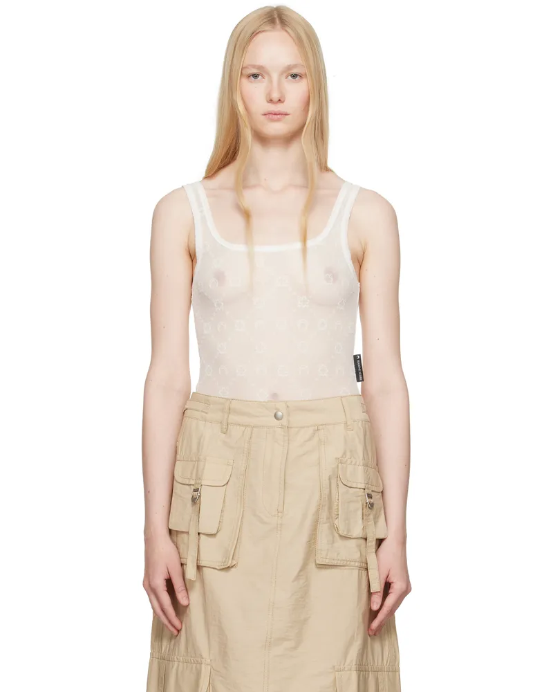 Marine Serre White Recycled Mesh Flock Bodysuit Wh20
