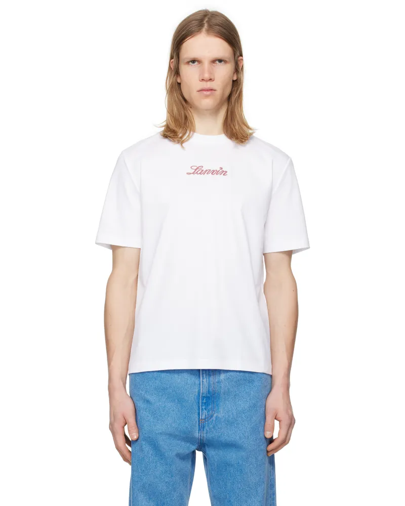 Lanvin White Bouclette Script Logo T-Shirt Optic