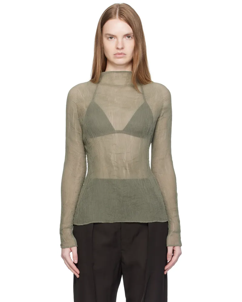 Issey Miyake Khaki Chiffon Twist 3 Top 65
