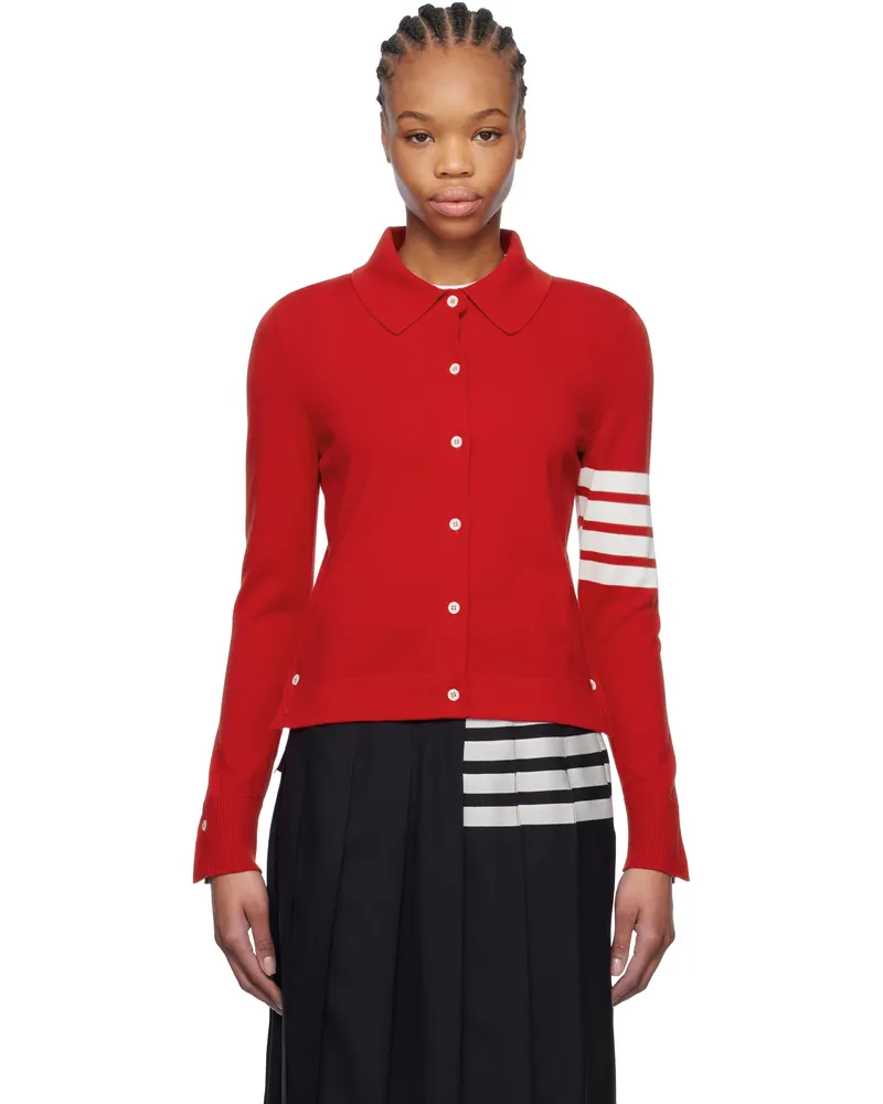 Thom Browne Red Cotton 4-Bar Cardigan 600