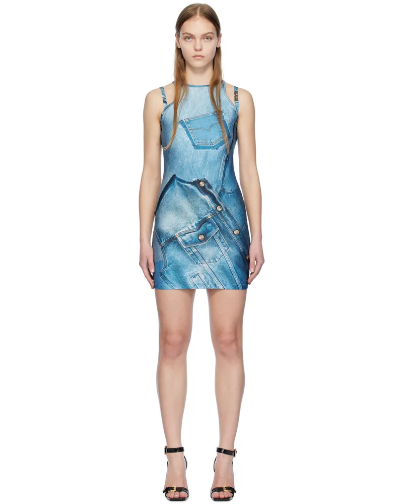 Versace Jeans Blue Printed Minidress E261