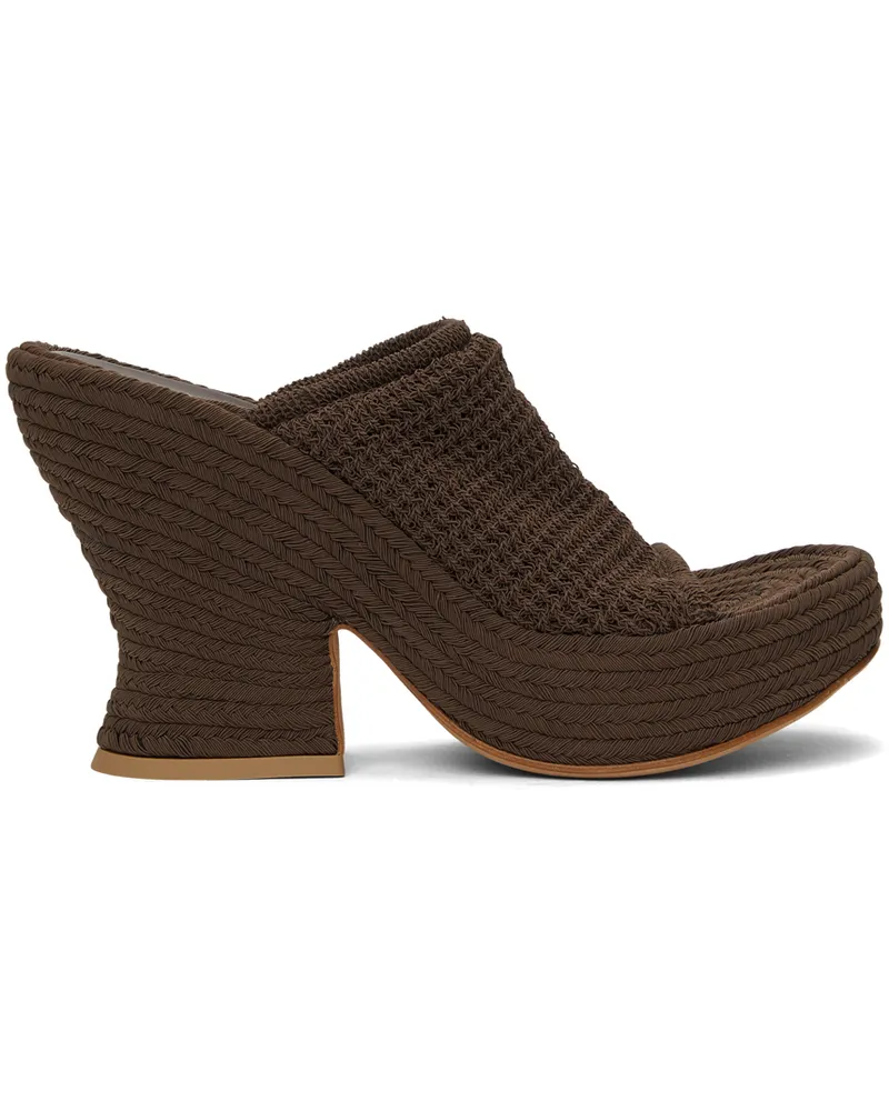 Bottega Veneta Brown Knit Wedge Sandals 2059