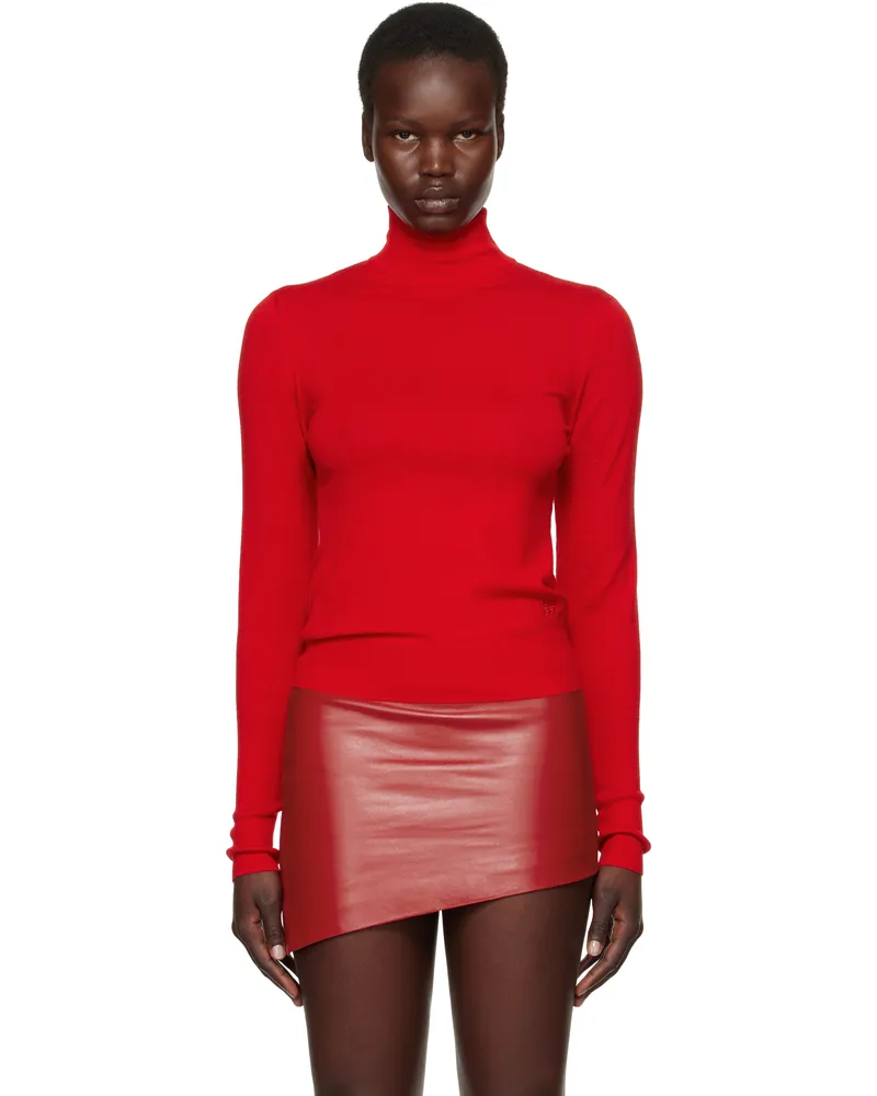 Givenchy Red Wool Draped Open Back Turtleneck 640-vermillon