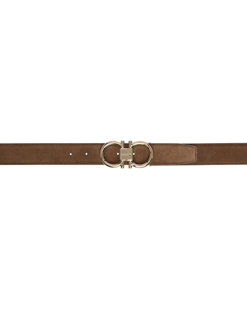 Ferragamo Tan Double Gancini Belt Midbrown