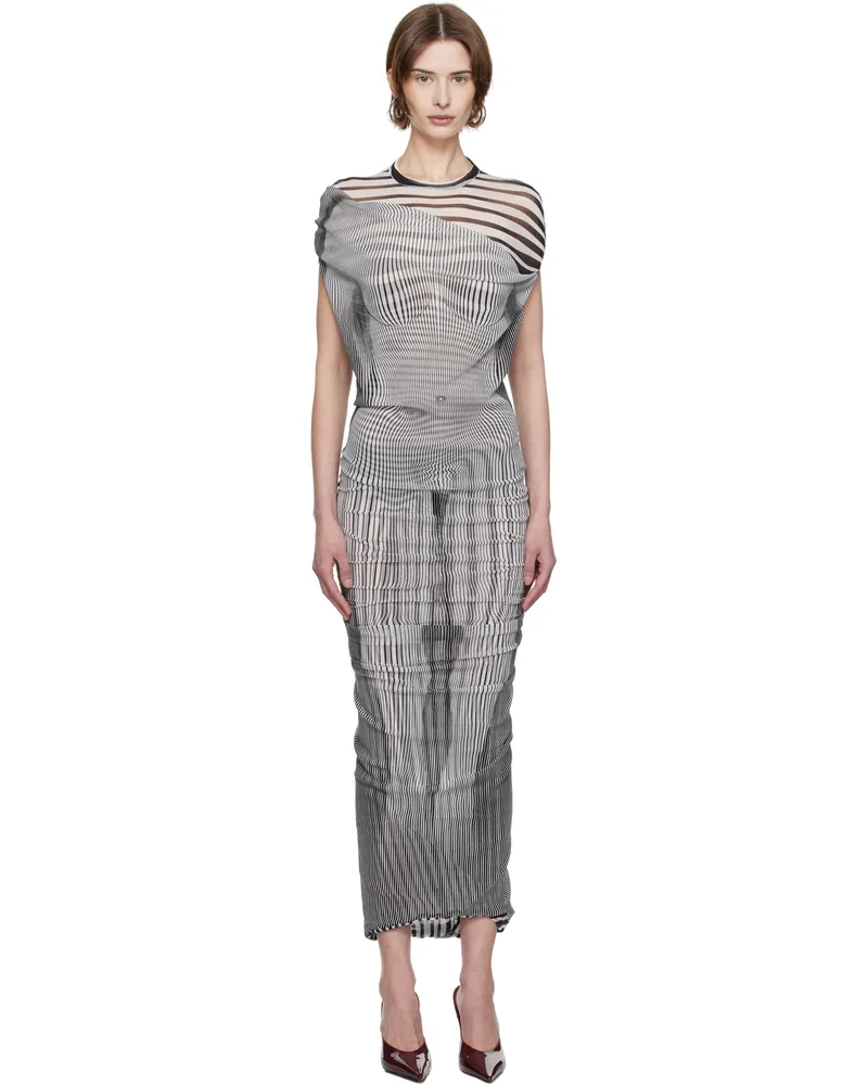 Jean Paul Gaultier White & Black 'The Draped Body Morphing' Maxi Dress 0100