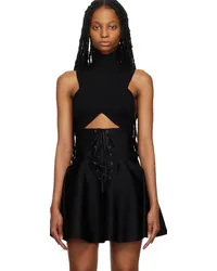 Alaïa Black Circular Rib Crop Tank Top Noir