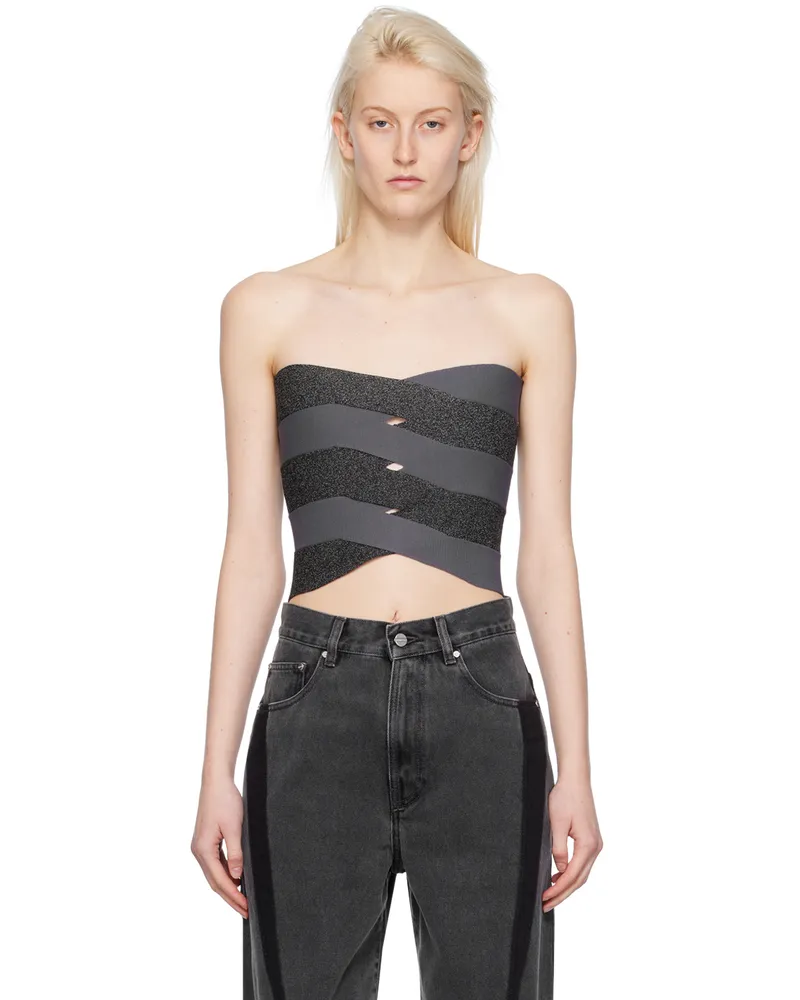 Dion Lee Gray & Black Reflective Interlocking Weave Bustier Asphalt