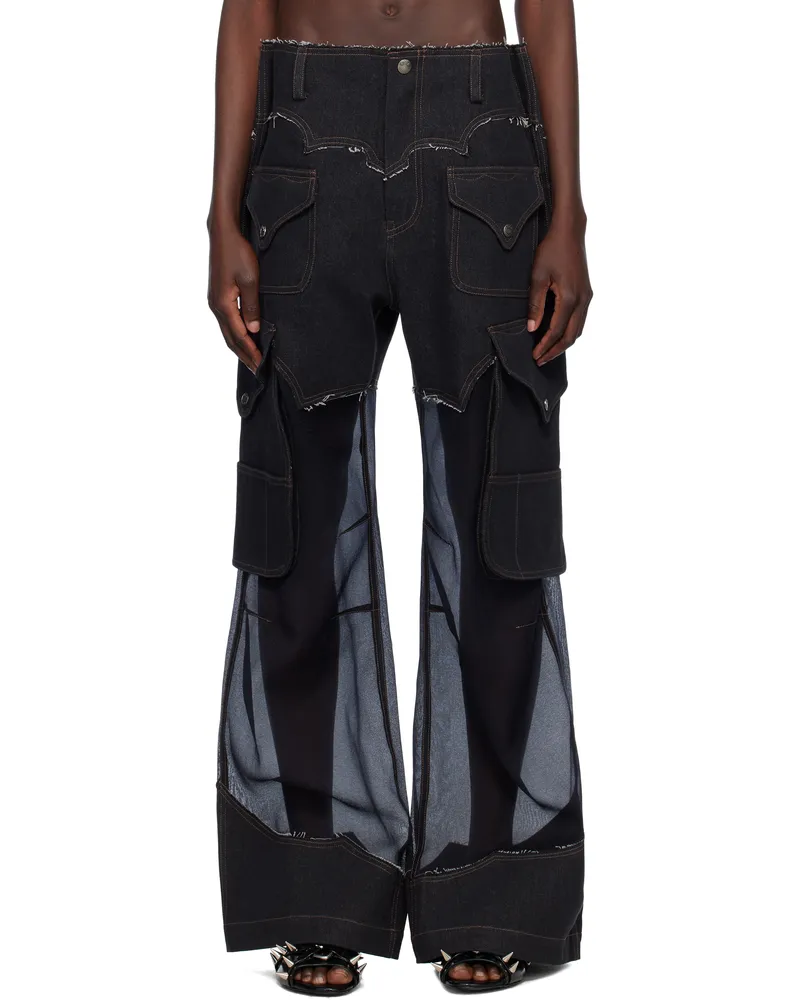 Andersson Bell Black Sheer Denim Cargo Pants Black