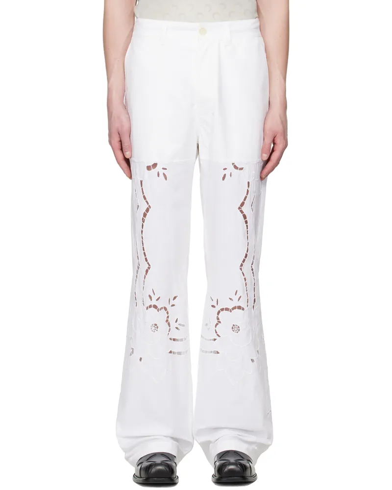 Marine Serre White Regenerated Household Linen Wide Leg Trousers Wh10