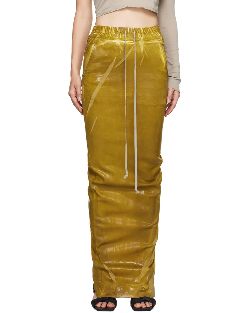DRKSHDW by Rick Owens Yellow Porterville Pull On Pillar Denim Maxi Skirt 92