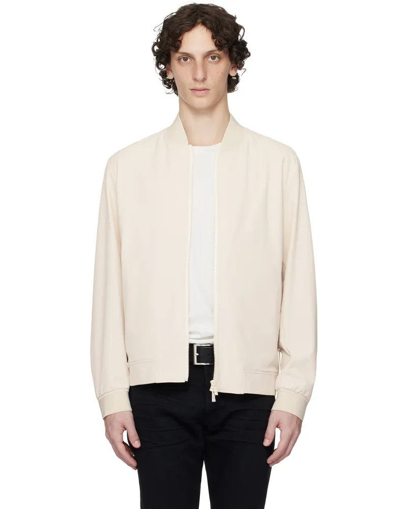 HUGO BOSS Off-White Water-Repellent Performance-Stretch Bomber Jacket 131-open