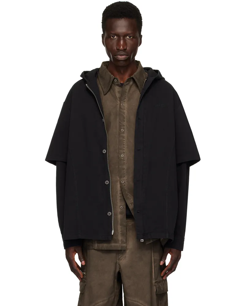 Han Kjøbenhavn Black Washed Layered Denim Hoodie Black