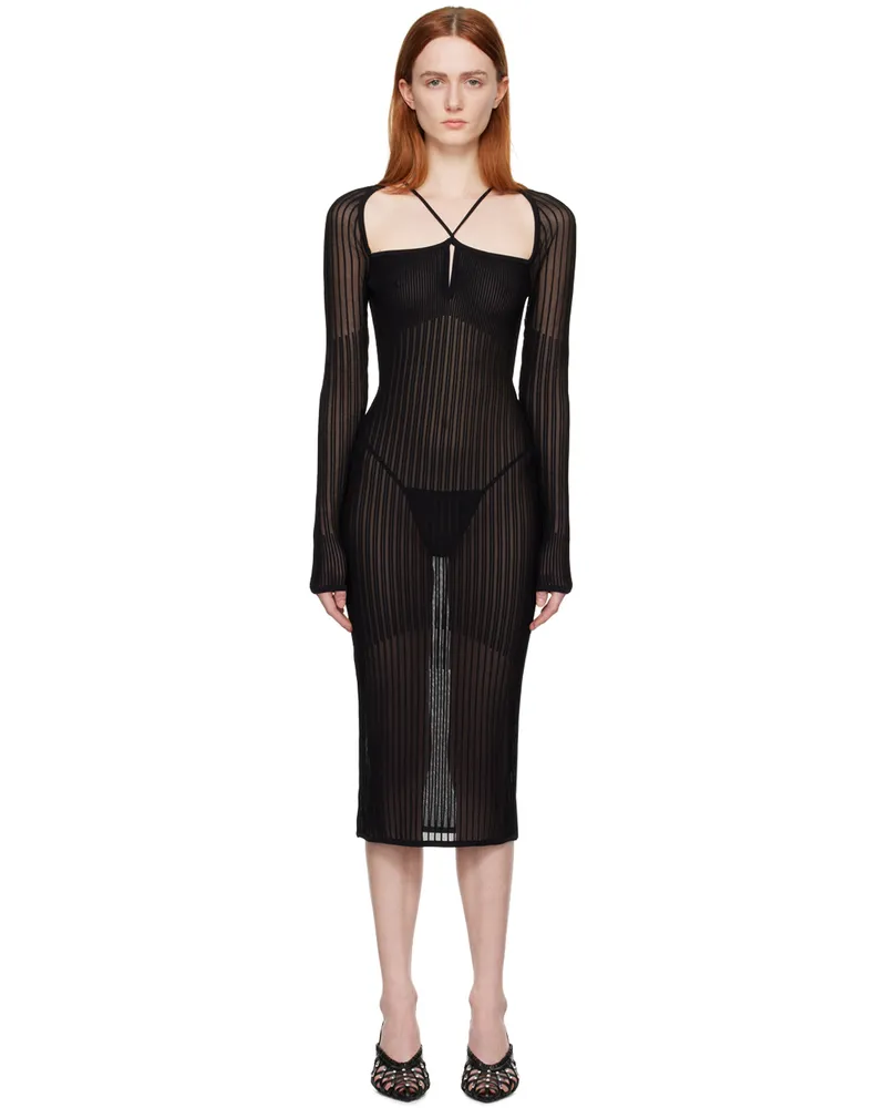 Nensi Dojaka Black Open Back Midi Dress Black