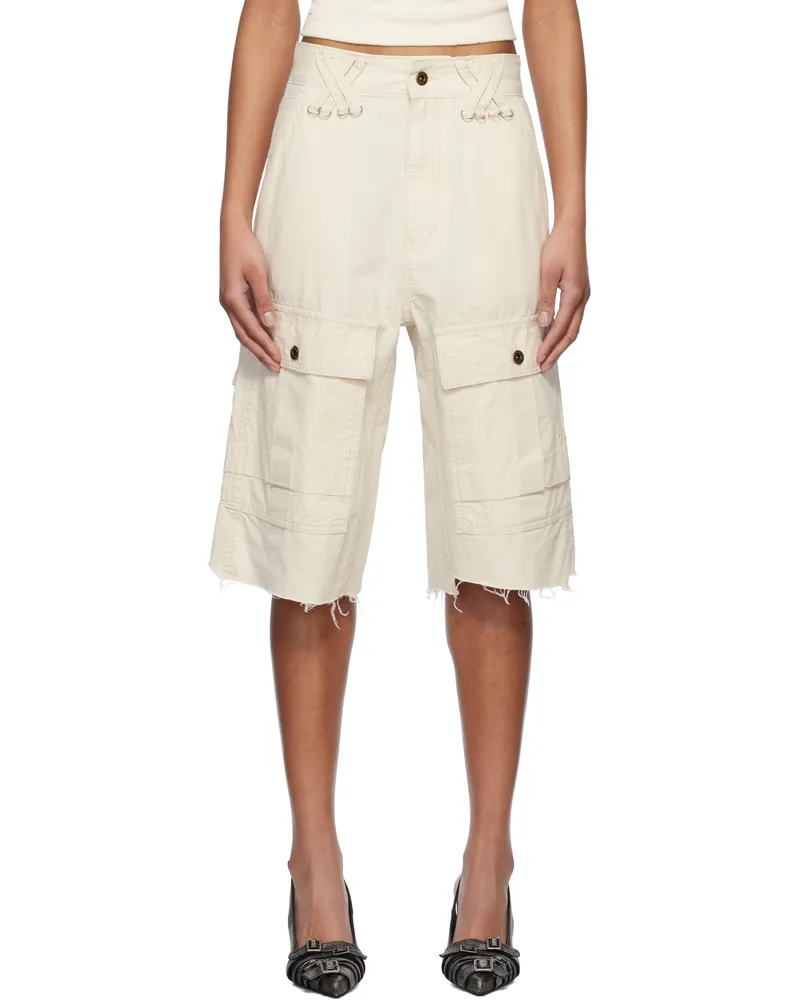 WE 11 DONE Off-White Military Vintage Shorts Ivory