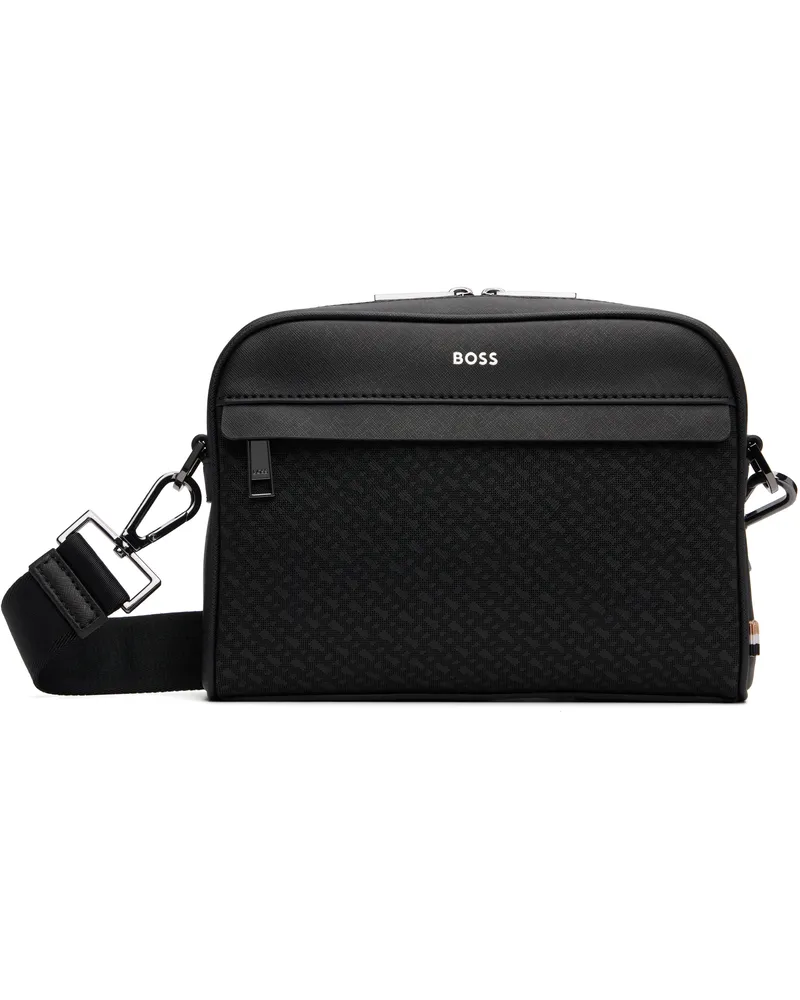 HUGO BOSS Black Bonded Leather Crossbody Bag 001-black