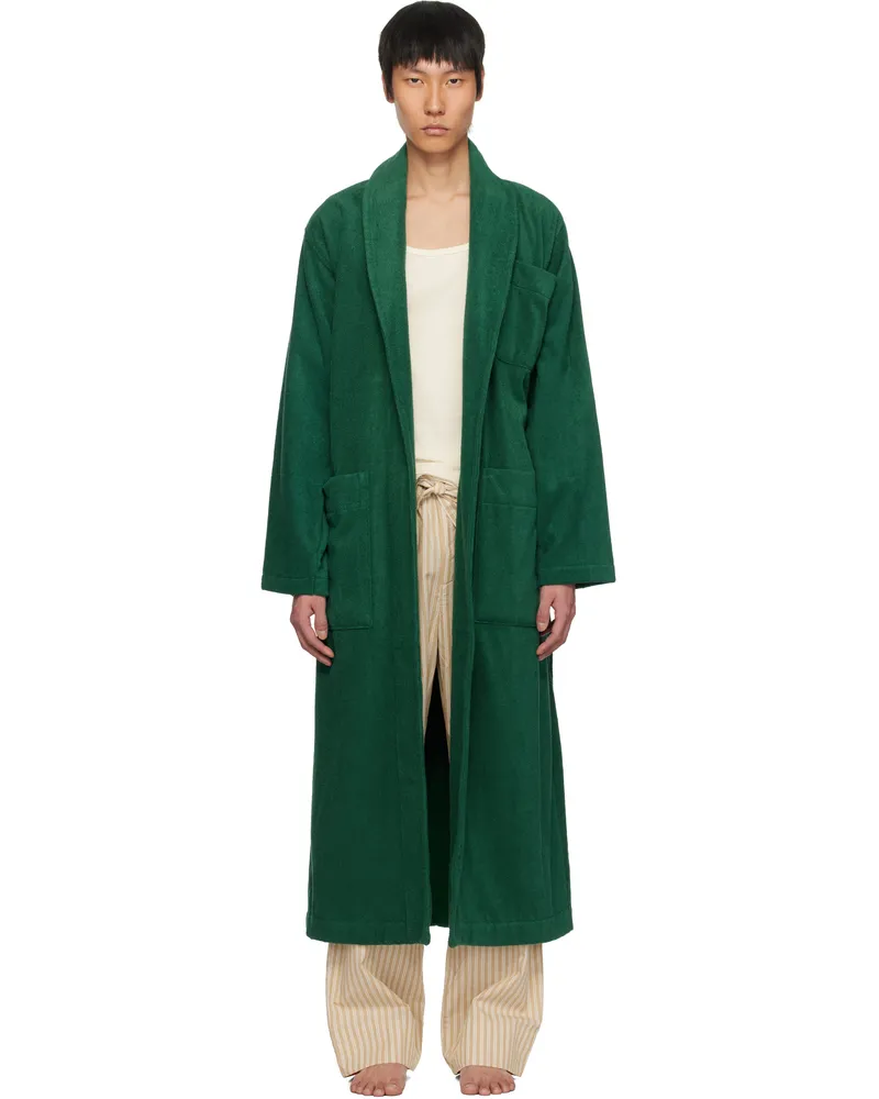 TEKLA Green Terry Classic Bathrobe Teal