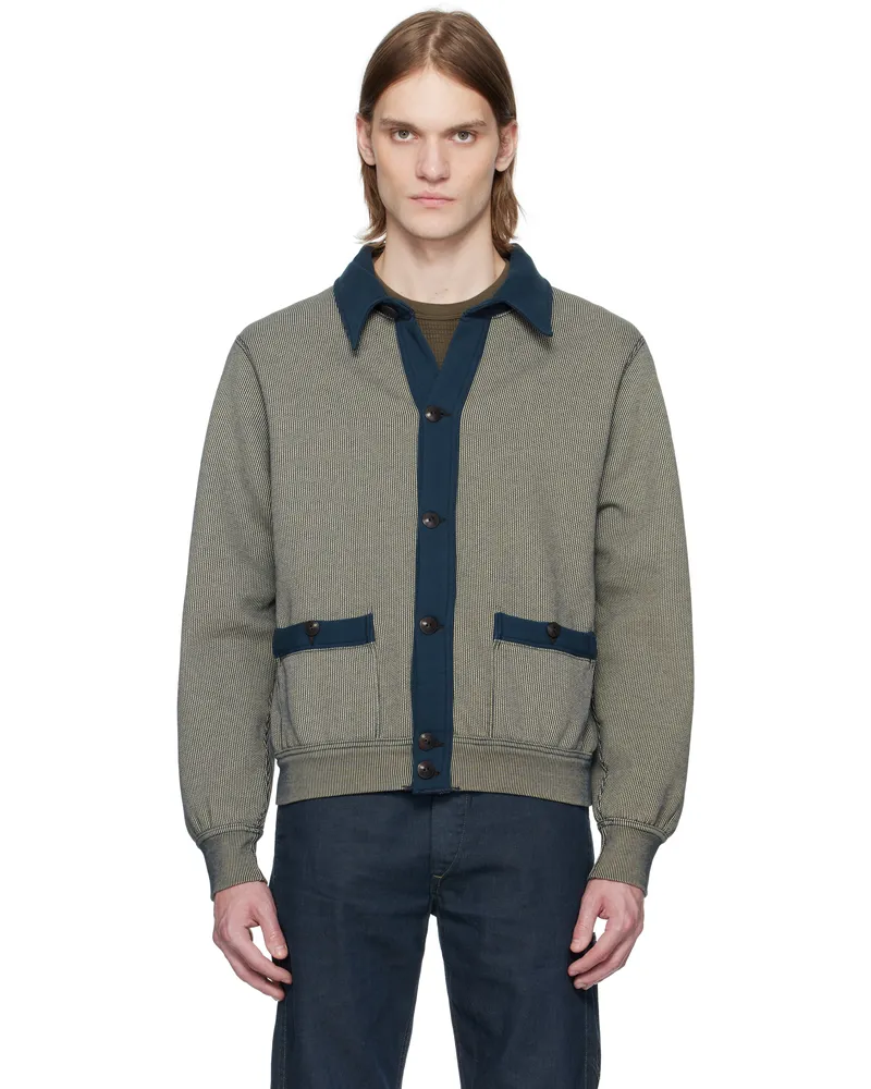 RRL Navy Striped Jacquard-Knit Cardigan Navy