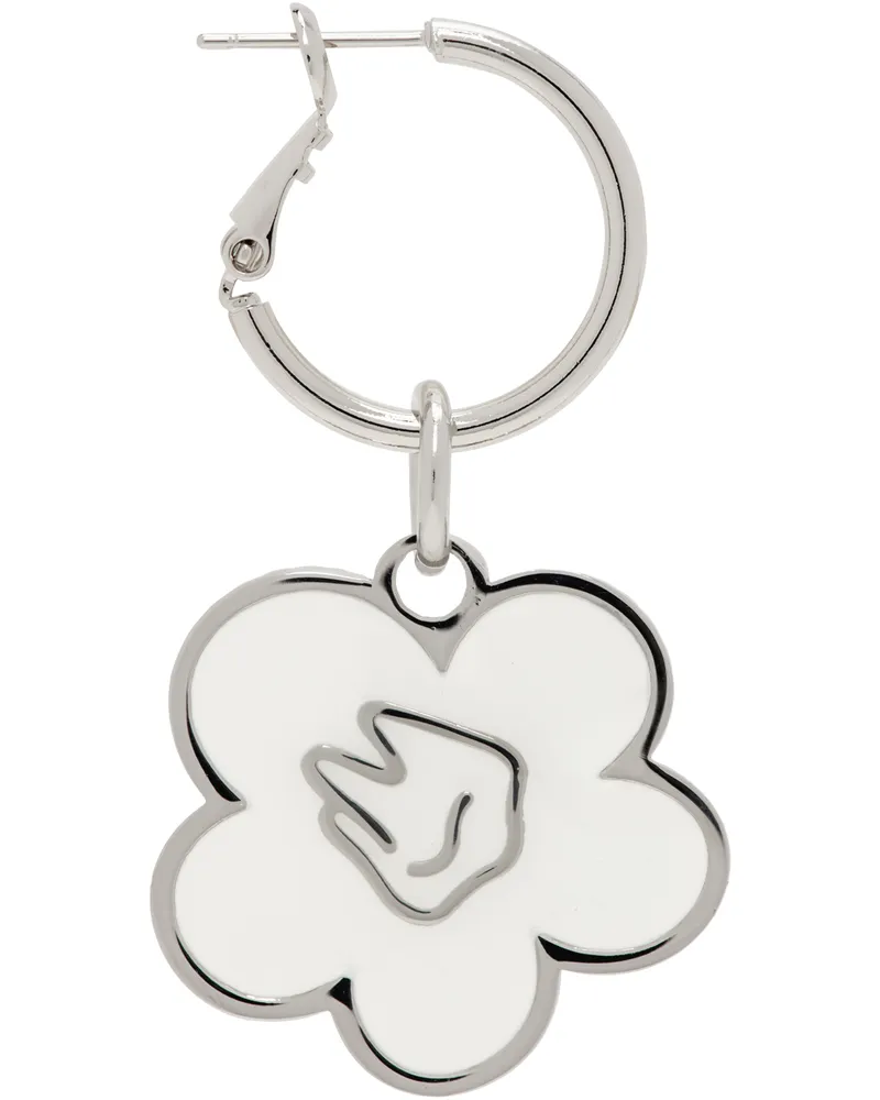 In Gold We Trust Paris Silver & White Flower Pendant Single Earring Palladium