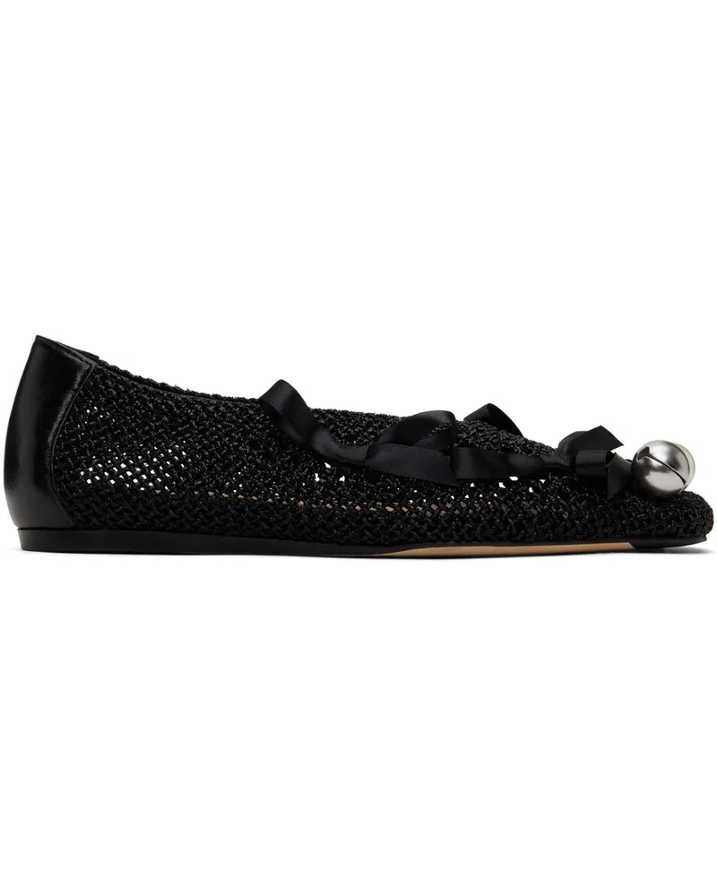 Simone Rocha Black Bell Charm Crochet Ballerina Flats Black