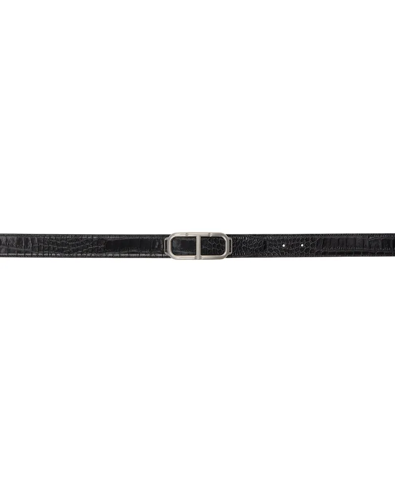 Tom Ford Black Croc Stadium Reversible Belt Black