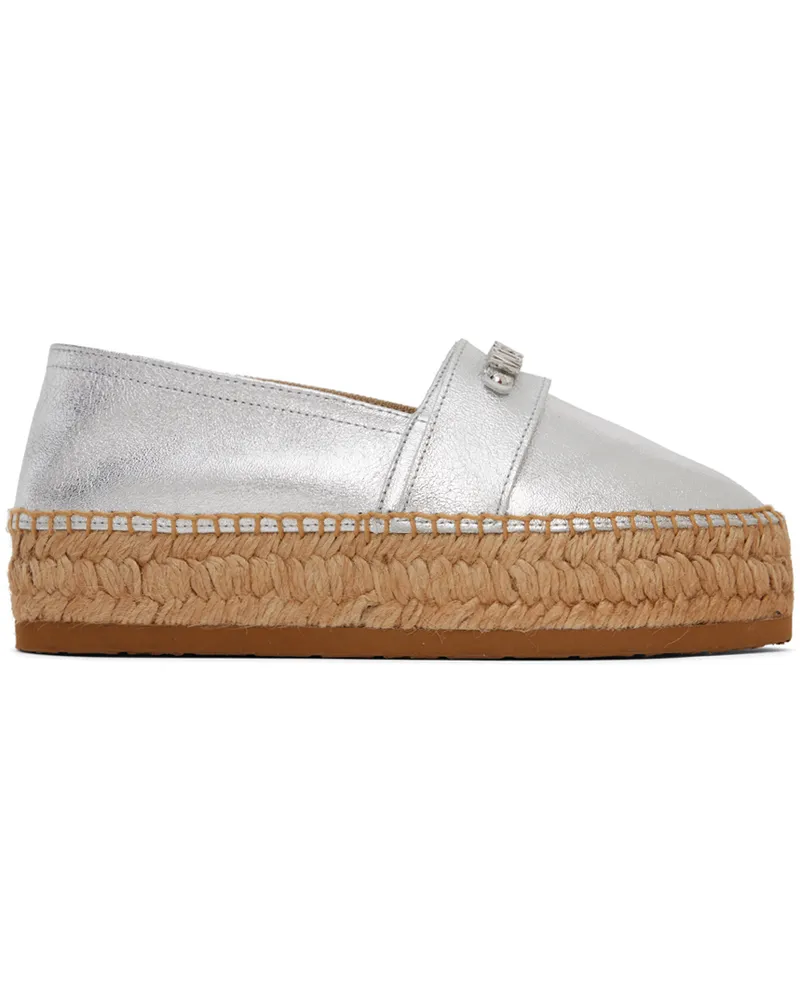 Moschino Silver Mini Lettering Laminated Espadrilles 902