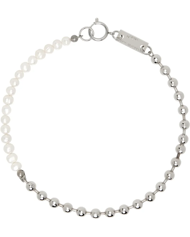 In Gold We Trust Paris Silver Ball Chain & Pearl Necklace Palladium