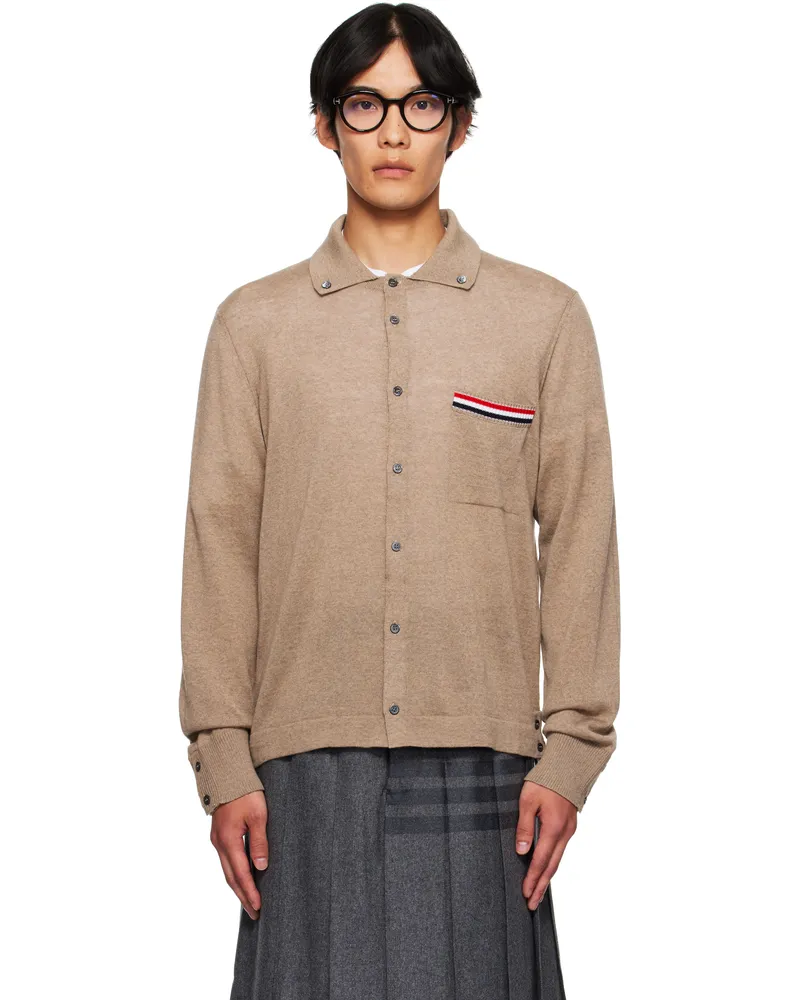 Thom Browne Beige Merino Wool Jersey Stitch Long Sleeve Shirt 216med