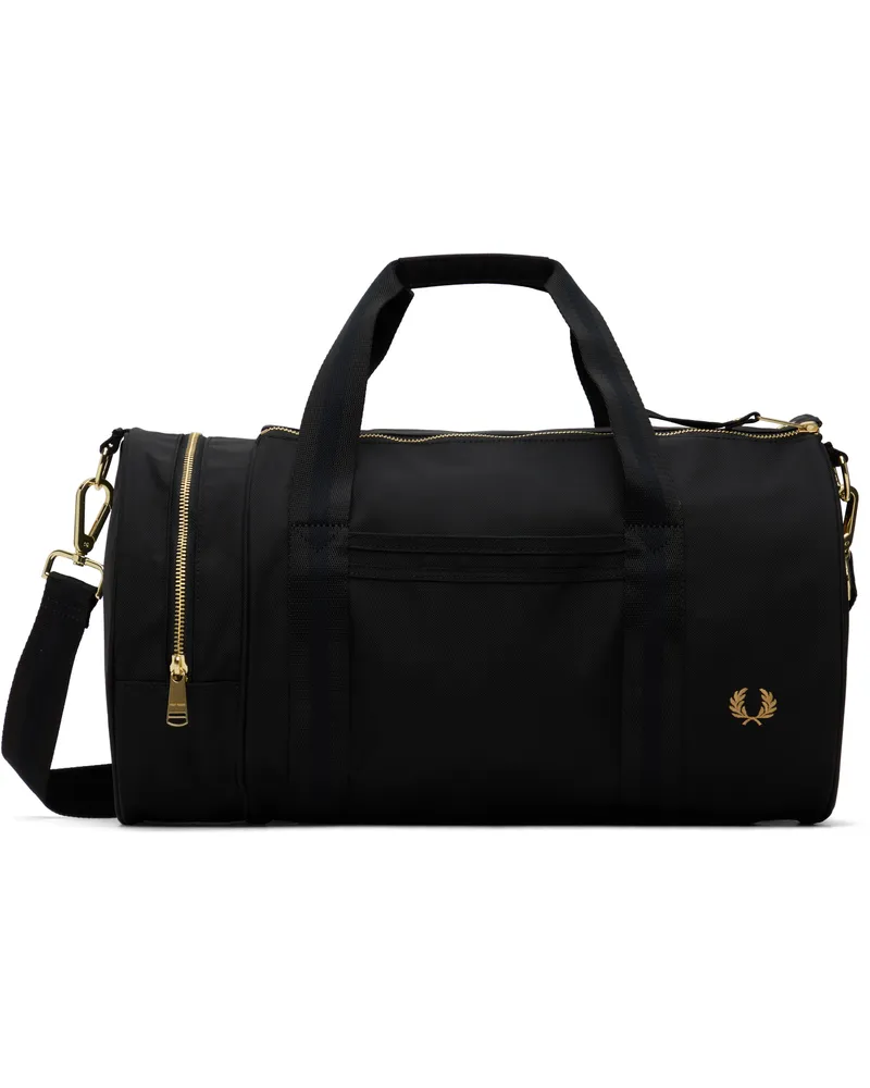 Fred Perry Black Textured Nylon Barrel Duffle Bag 102