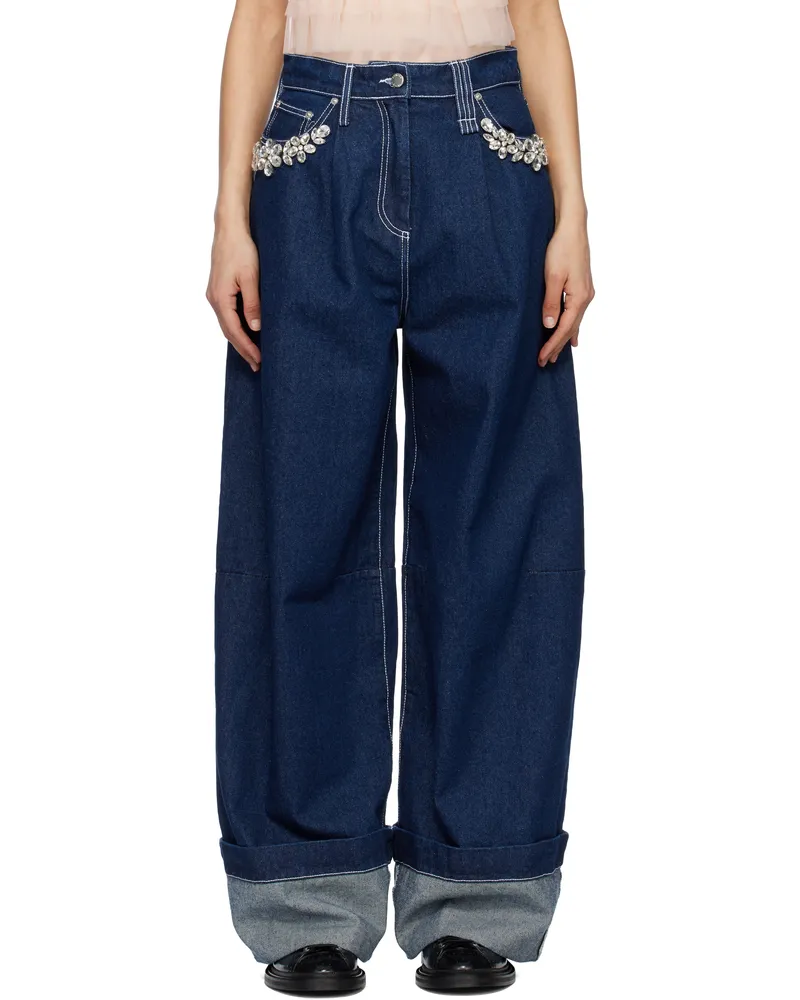 Simone Rocha Navy Turbo Embellished Puddle Jeans Indigo