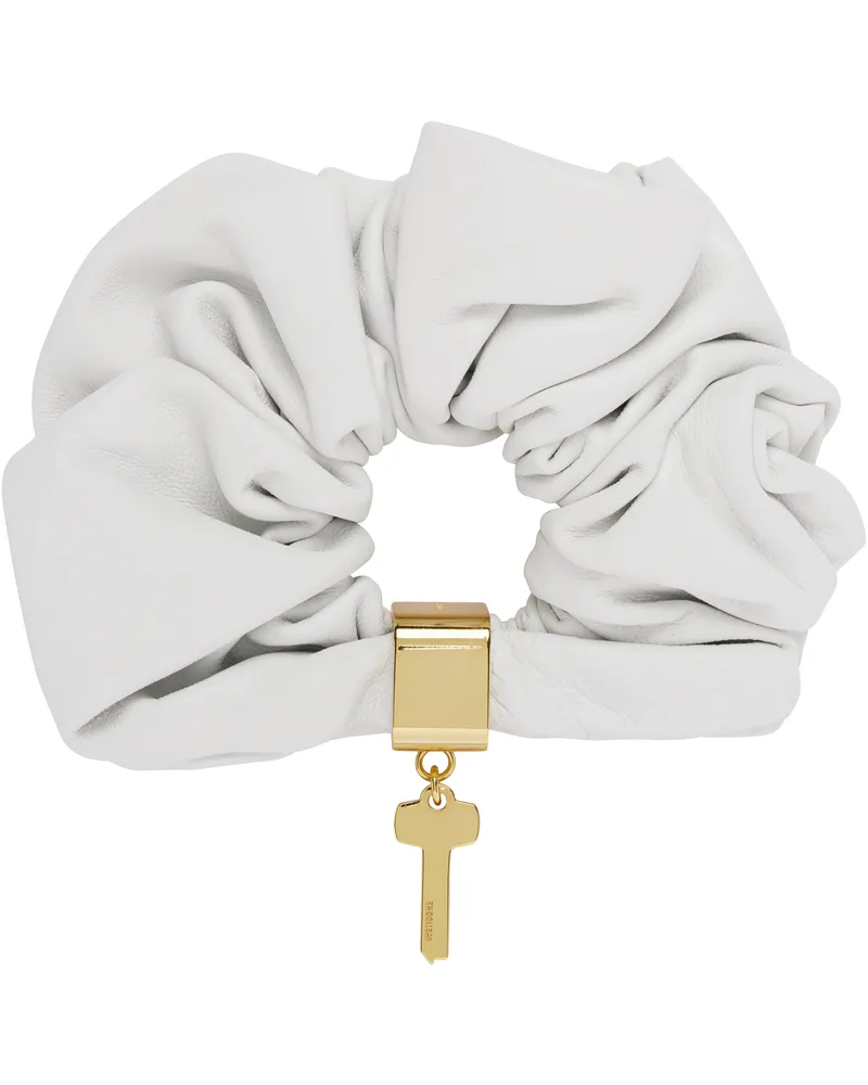WE 11 DONE White Key Charm Leather Scrunchie White