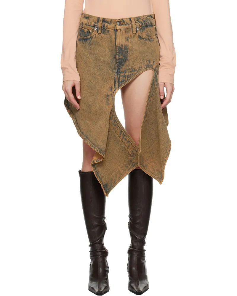 Y/PROJECT Blue & Brown Cut Out Denim Miniskirt Dusty