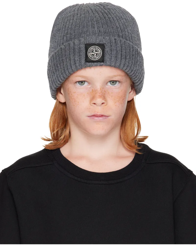 Stone Island Kids Gray Virgin Wool Beanie V0m67