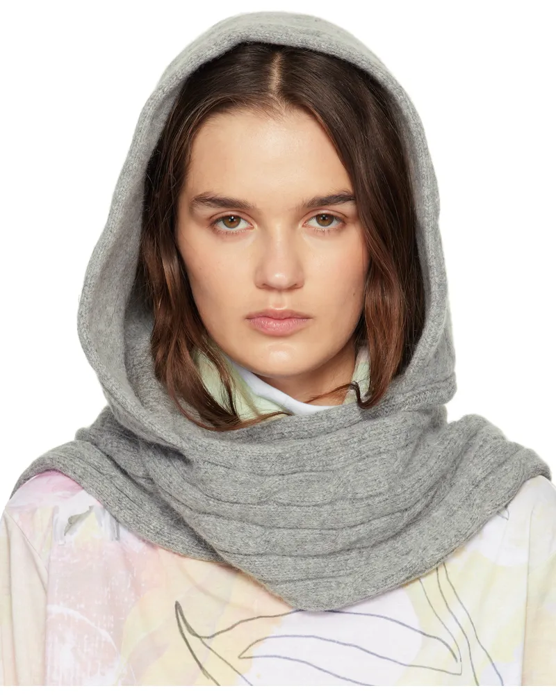 OPEN YY Gray Convertible Cable Knit Hooded Scarf Gray