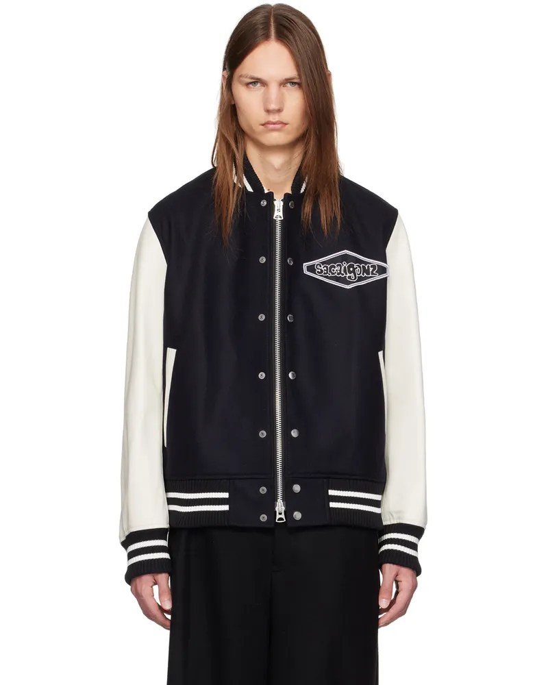 Sacai Navy & White Gonz Edition Leather Bomber Jacket D