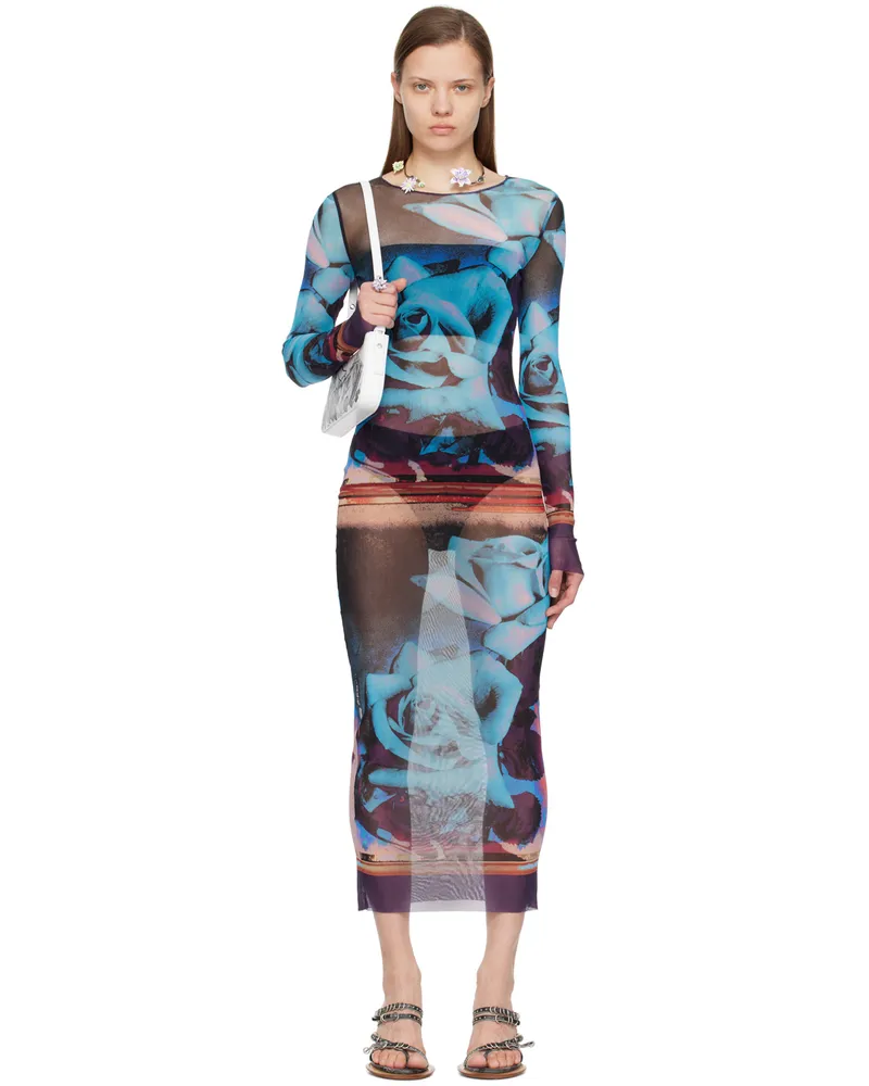 Jean Paul Gaultier Purple & Blue Roses Maxi Dress 275020