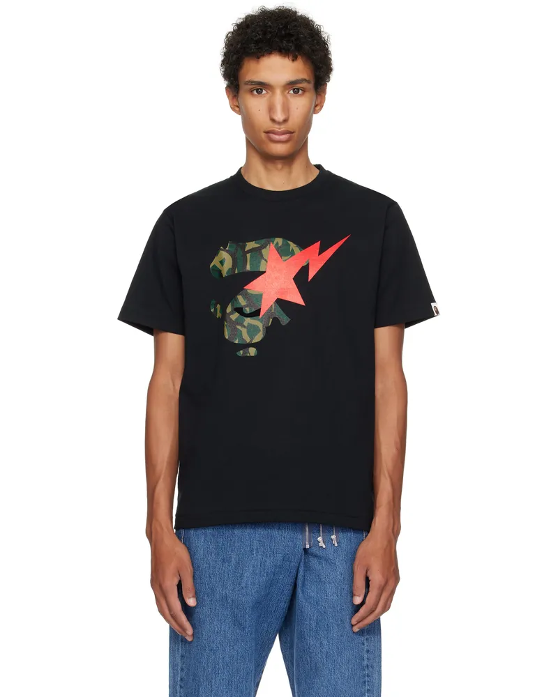 BAPE Black Trial Camo Ape Face STA T-shirt Bk0-