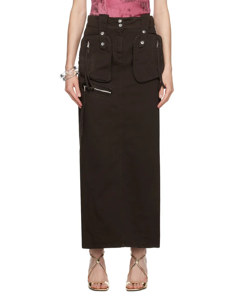 Blumarine Brown Pockets Maxi Skirt D0541
