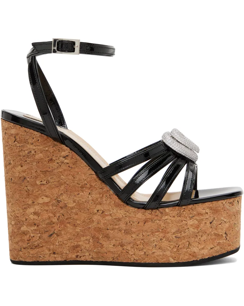 Mach & Mach Black Double Heart Wedge Heeled Sandals Black