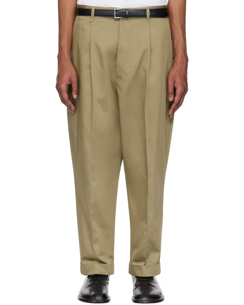 AMI Paris Khaki Cotton Carrot Oversized Trousers 375
