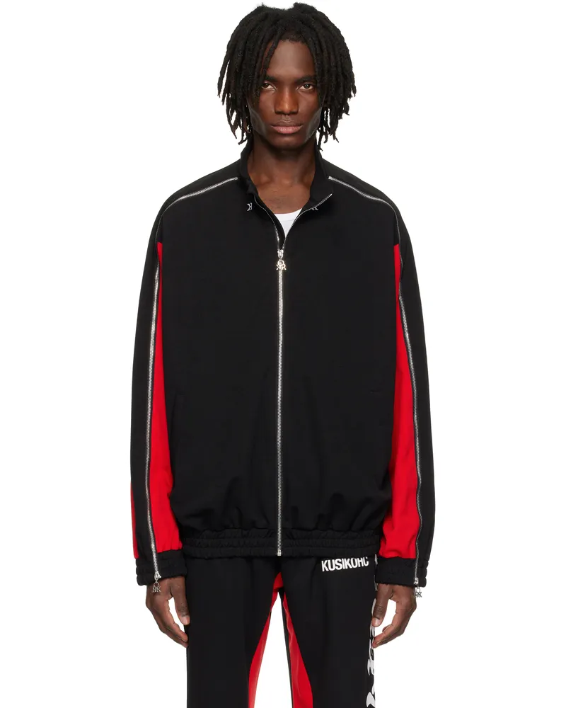 KUSIKOHC Black & Red Full Zip Fleece Track Jacket Black