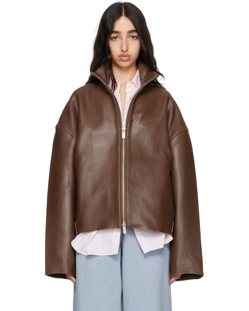 ROTATE Birger Christensen Brown Bonded Leather Jacket 2168