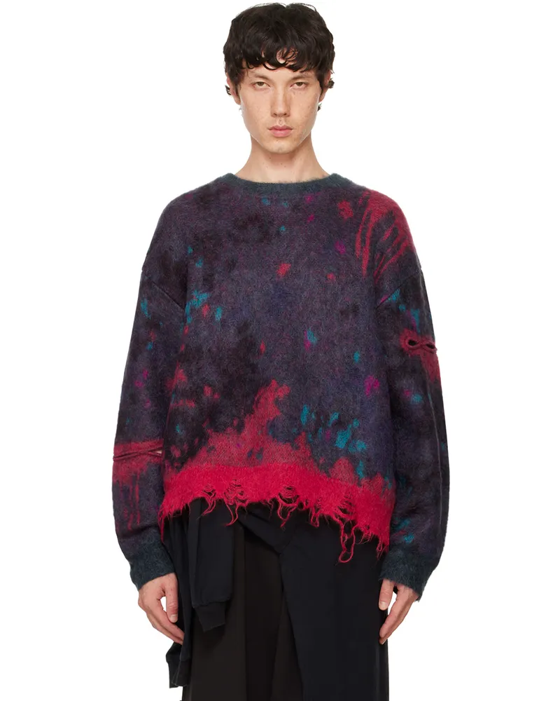 Doublet Multicolor Zombie Worn Knit Sweater D.blue