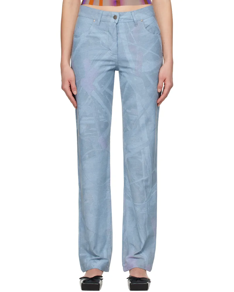 SERAPIS Blue Scrap Yard Fitted Jeans Print