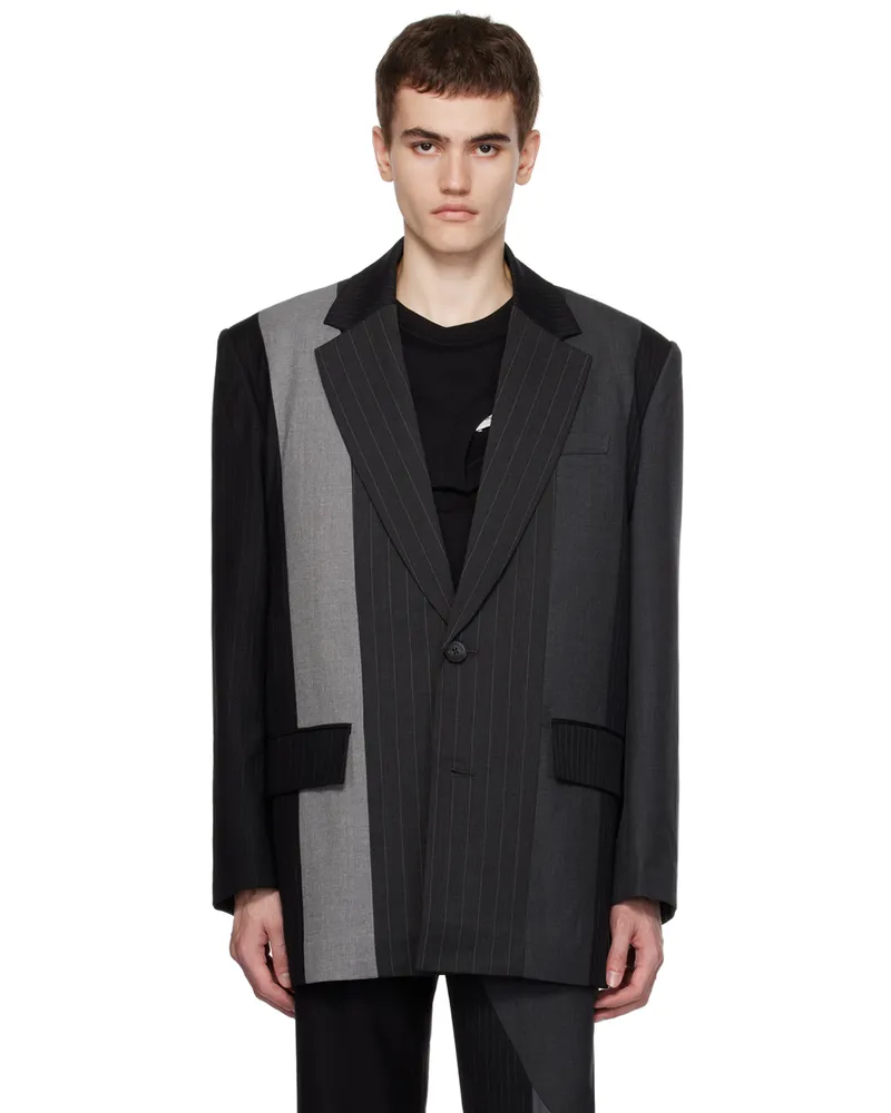 Feng Chen Wang Black & Gray Multi Paneled Blazer Black