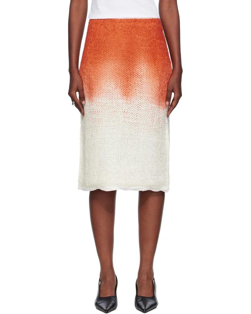 Bottega Veneta Orange & White Over Dye Knit Midi Skirt 9084